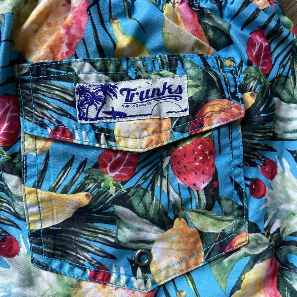 Trunks Blue Fruit Graphic Meshed Lined Swim Trunks